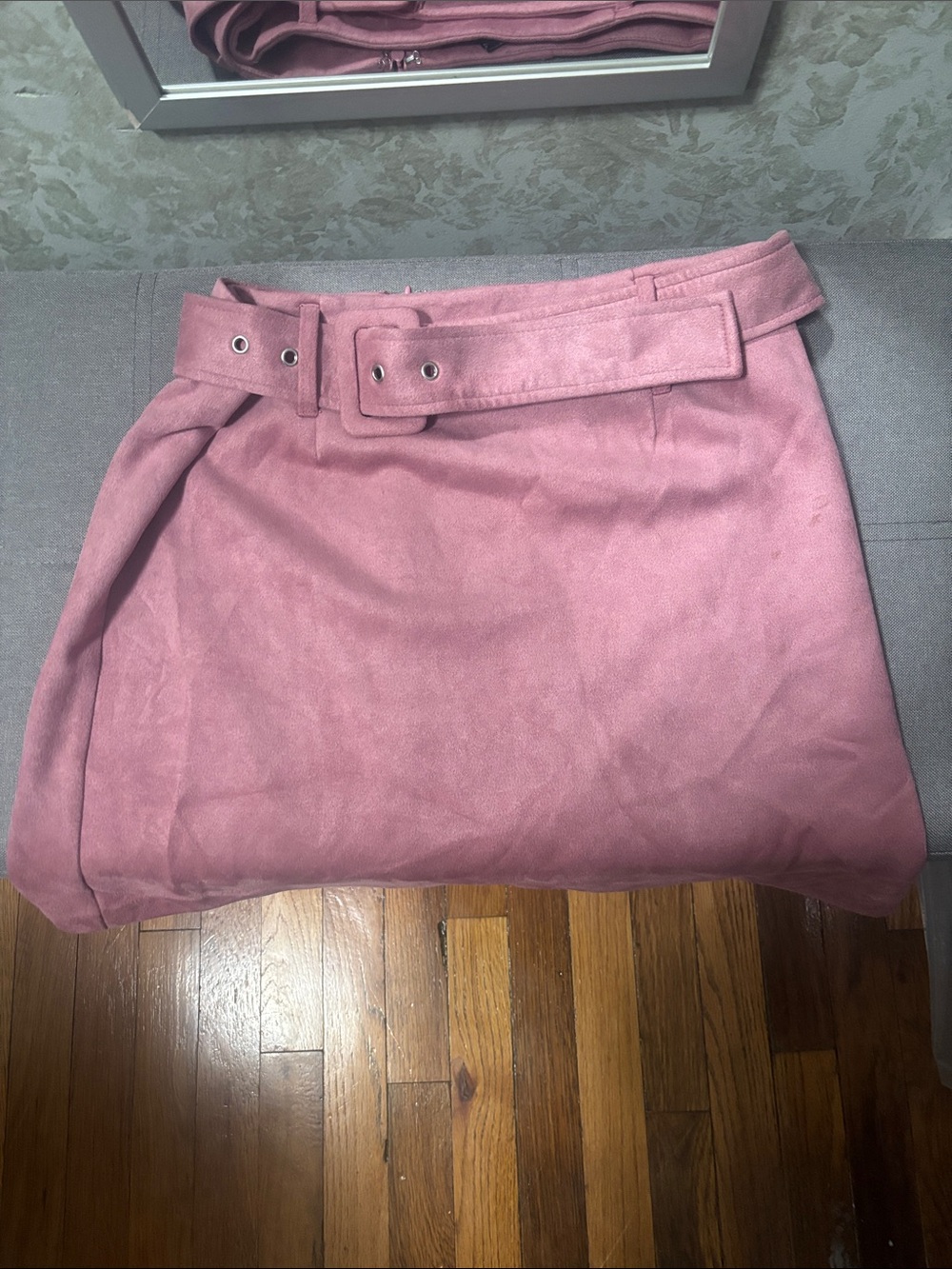 Forever 21 Mauve Pink Suede-Look Belted Mini Skirt